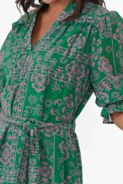 Midi Dresses<New U Collection Malcolm Green Paisley Frill Dress