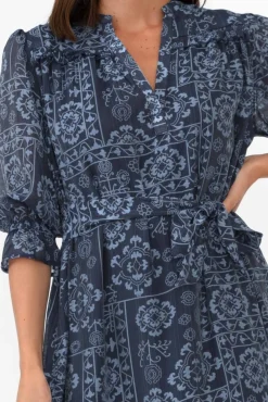 Midi Dresses<New U Collection Malcolm Navy Paisley Frill Dress