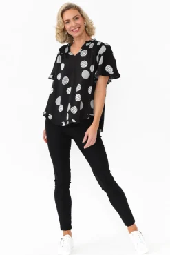 Sleeved Tops<Willow Tree Malika Black Spot Frill Top