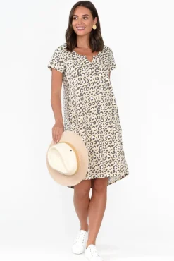 Cotton Dresses<One Ten Willow Mandy Brown Leopard Cotton Tee Dress