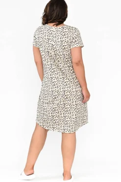 Cotton Dresses<One Ten Willow Mandy Brown Leopard Cotton Tee Dress