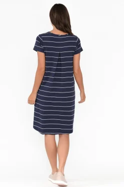 Above Knee Dresses<One Ten Willow Mandy Navy Pinstripe Cotton Tee Dress