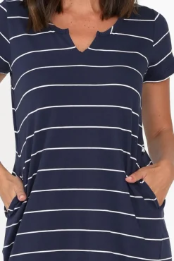 Above Knee Dresses<One Ten Willow Mandy Navy Pinstripe Cotton Tee Dress