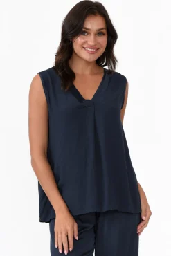 Sleeveless Tops<Italian Closet Manning Navy Gloss Top