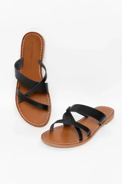 Slides<Los Cabos Mans Black Cross Over Strappy Slide