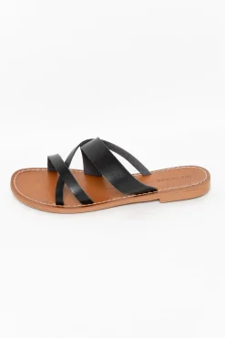 Slides<Los Cabos Mans Black Cross Over Strappy Slide