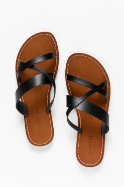 Slides<Los Cabos Mans Black Cross Over Strappy Slide