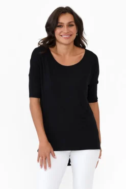 Sleeved Tops<Betty Basics Marbella Black Scoop Neck Tee