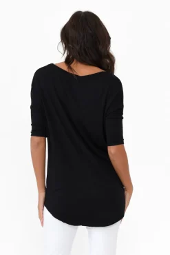 Sleeved Tops<Betty Basics Marbella Black Scoop Neck Tee