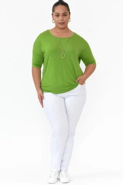Sleeved Tops<Betty Basics Marbella Green Scoop Neck Tee