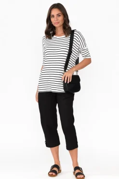 Sleeved Tops<Betty Basics Marbella White Stripe Scoop Neck Tee