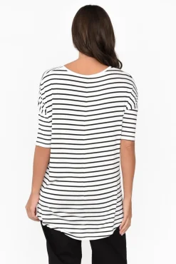 Sleeved Tops<Betty Basics Marbella White Stripe Scoop Neck Tee