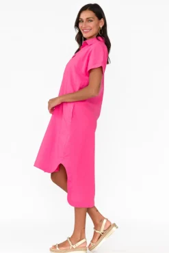 Linen Dresses<Cali and Co Mareli Hot Pink Linen Blend Dress