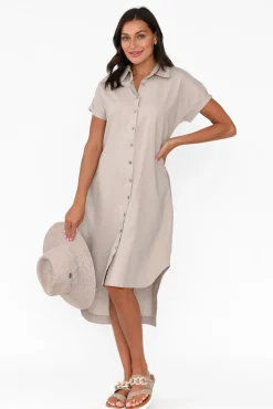 Linen Dresses<Cali and Co Mareli Natural Linen Blend Dress