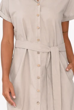 Linen Dresses<Cali and Co Mareli Natural Linen Blend Dress