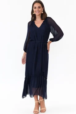 Maxi Dresses<La Strada Margo Navy Silk Maxi Dress