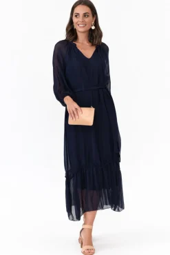 Maxi Dresses<La Strada Margo Navy Silk Maxi Dress