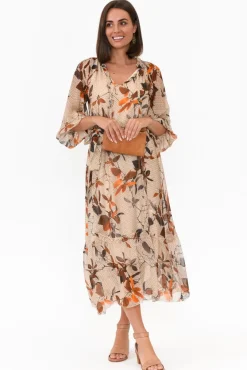 Maxi Dresses<La Strada Margo Rust Leaf Silk Maxi Dress
