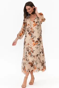 Maxi Dresses<La Strada Margo Rust Leaf Silk Maxi Dress