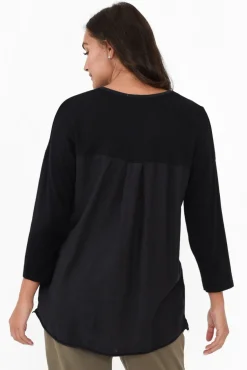 Cotton Tops<La Strada Mariah Black Linen Cotton Panel Top