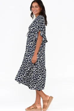 Midi Dresses<Cali and Co Marianna Navy Abstract Pocket Dress