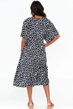 Midi Dresses<Cali and Co Marianna Navy Abstract Pocket Dress