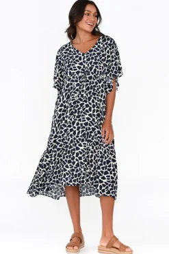 Midi Dresses<Cali and Co Marianna Navy Abstract Pocket Dress