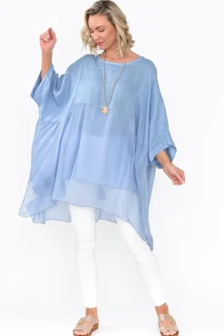 Linen Tops<Fabuler Marietta Blue Silk Linen Top