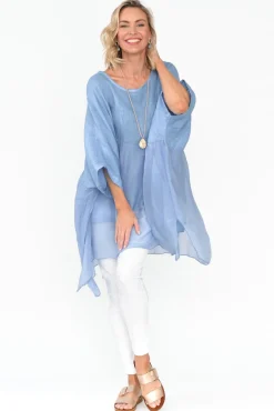 Linen Tops<Fabuler Marietta Blue Silk Linen Top