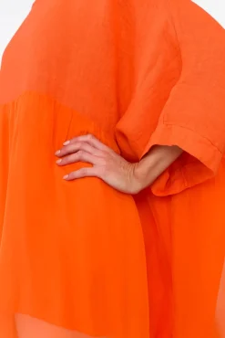 Linen Tops<Fabuler Marietta Orange Silk Linen Top