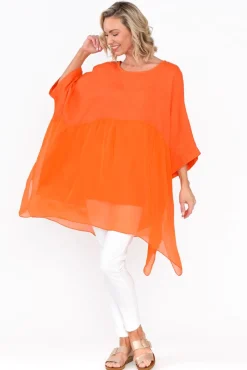 Linen Tops<Fabuler Marietta Orange Silk Linen Top