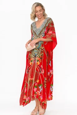 Maxi Dresses<Fashion Spectrum Marigold Red Silk Maxi Kaftan