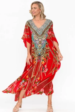 Maxi Dresses<Fashion Spectrum Marigold Red Silk Maxi Kaftan