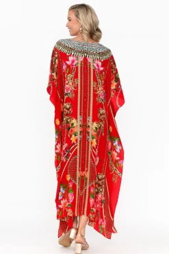Maxi Dresses<Fashion Spectrum Marigold Red Silk Maxi Kaftan