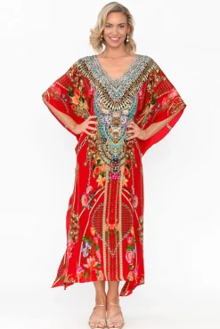 Maxi Dresses<Fashion Spectrum Marigold Red Silk Maxi Kaftan