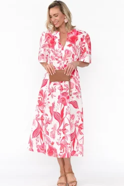 Cotton Dresses<Liberty Rose Marinda Pink Floral Cotton V Neck Dress