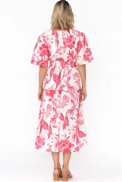 Cotton Dresses<Liberty Rose Marinda Pink Floral Cotton V Neck Dress