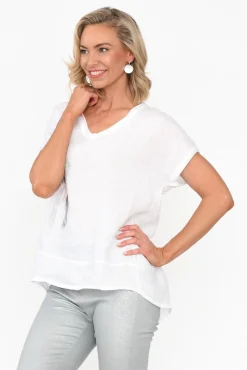 Linen Tops<La Strada Markie White Foil Linen Top