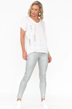 Linen Tops<La Strada Markie White Foil Linen Top