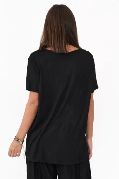 Cotton Tops<Cotton Village Marley Black Crinkle Cotton Short Sleeve Top