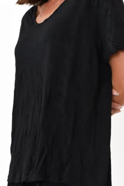Cotton Tops<Cotton Village Marley Black Crinkle Cotton Short Sleeve Top