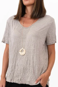 Cotton Tops<Cotton Village Marley Oat Crinkle Cotton Short Sleeve Top