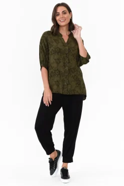 Sleeved Tops<Willow Tree Marsden Khaki Garden Button Top