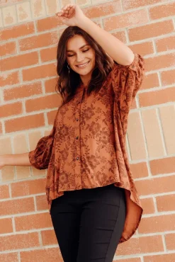 Sleeved Tops<Willow Tree Marsden Rust Garden Button Top