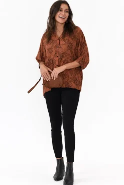 Sleeved Tops<Willow Tree Marsden Rust Garden Button Top