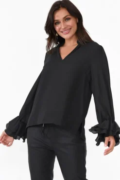 Sleeved Tops<365 Days Martini Black Ruffle Sleeve Top