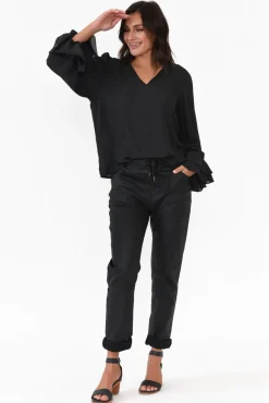 Sleeved Tops<365 Days Martini Black Ruffle Sleeve Top