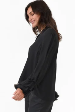 Sleeved Tops<365 Days Martini Black Ruffle Sleeve Top