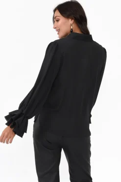 Sleeved Tops<365 Days Martini Black Ruffle Sleeve Top