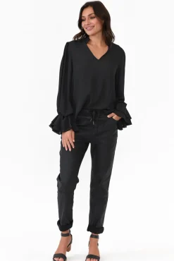 Sleeved Tops<365 Days Martini Black Ruffle Sleeve Top